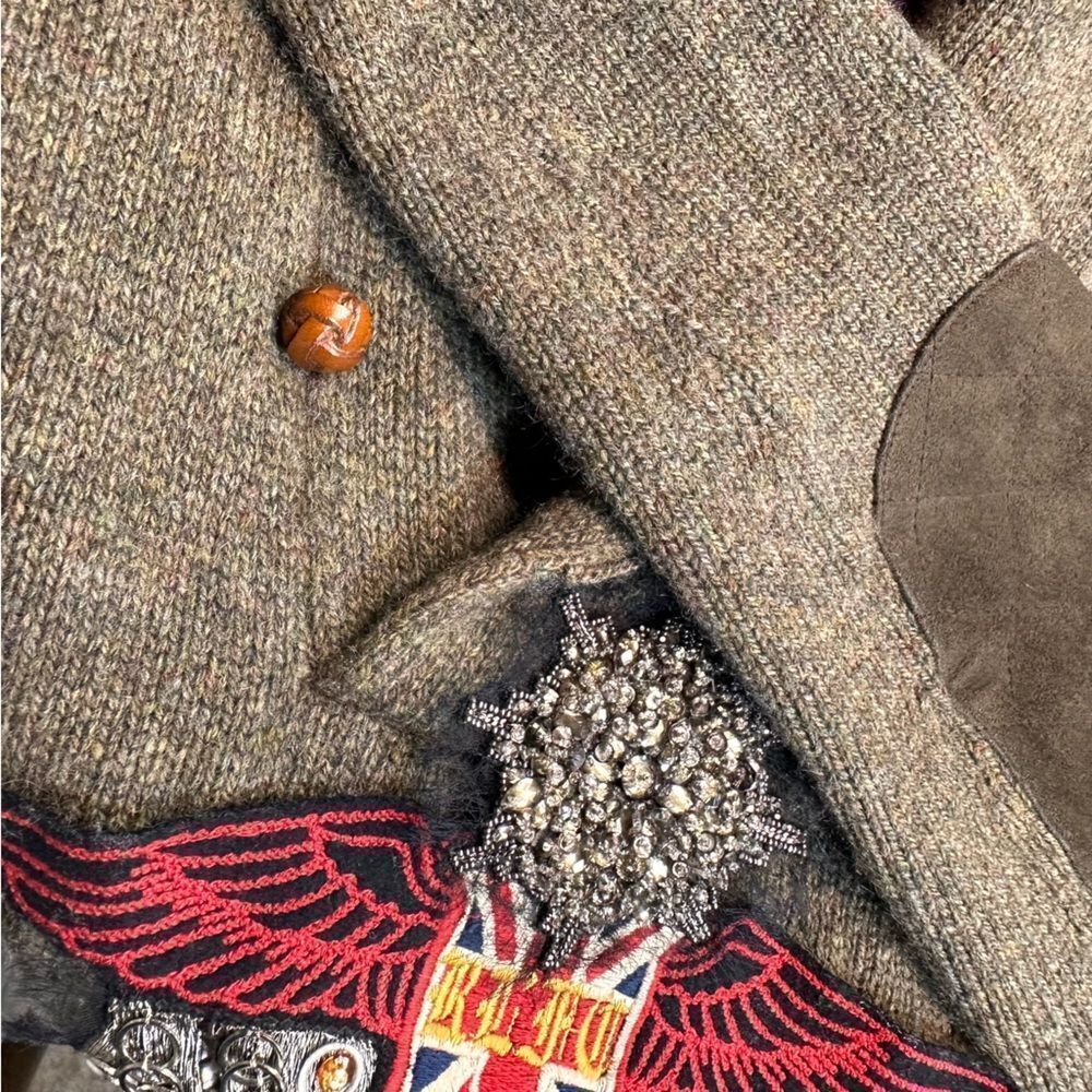Ralph Lauren Collection Anniversary Olive Cashmere Shawl Collar Shield Sweater - Picture 12 of 16